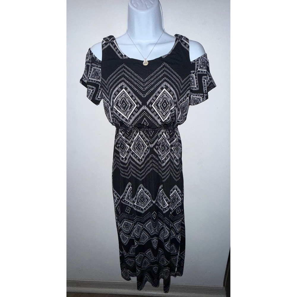 Three Pink Hearts Trixxi Black White Geometric Cold Shoulder Maxi Dress Size 14